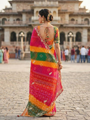 Pure Georgette Pachranga Bandhani With Heavy Gota Patti Hand Work